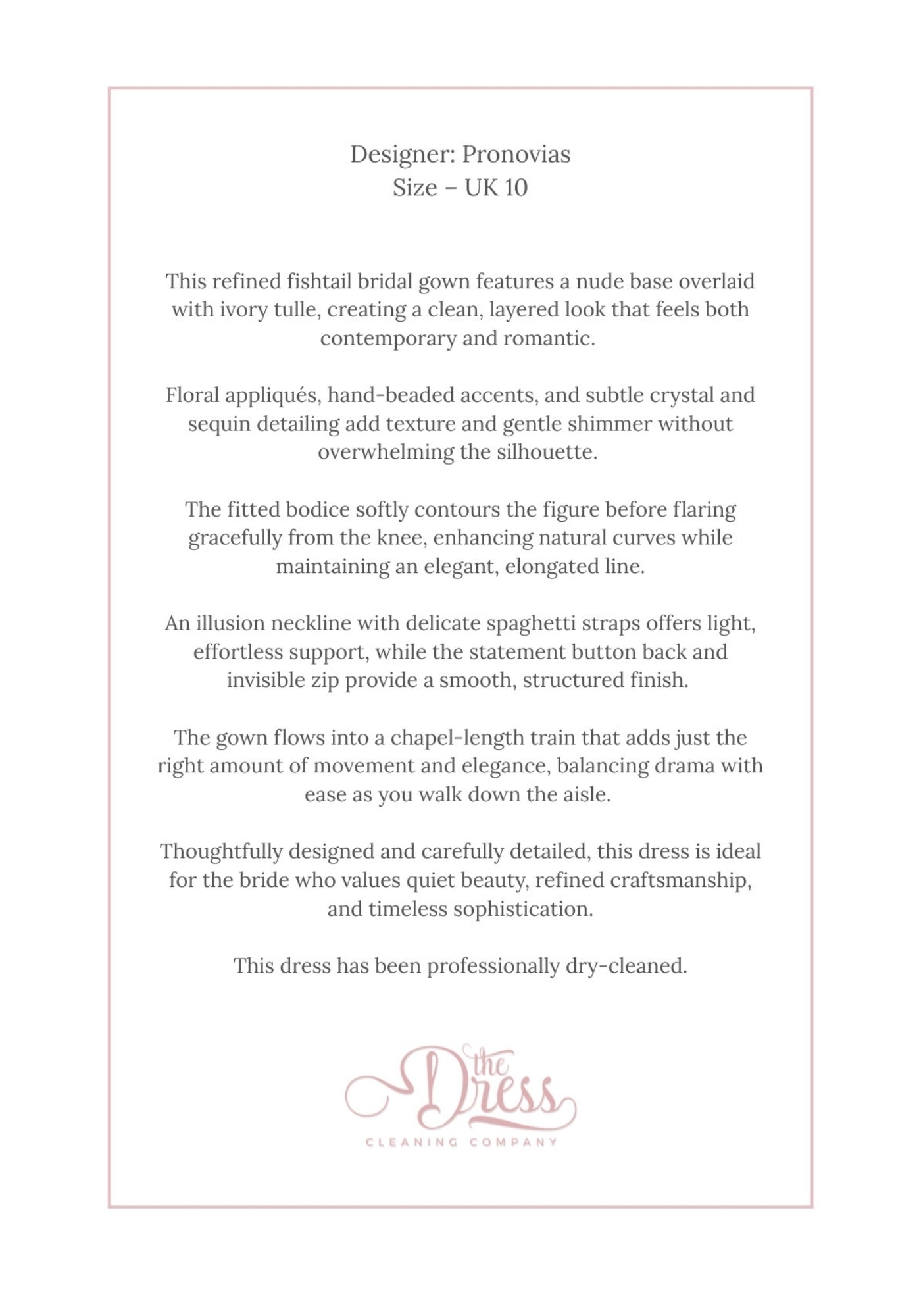 Wedding dress clean to sell description